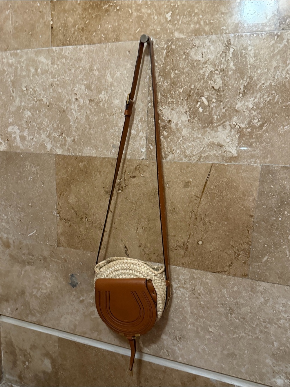 Chloé Straw Crossbody with Brown Leather Flap